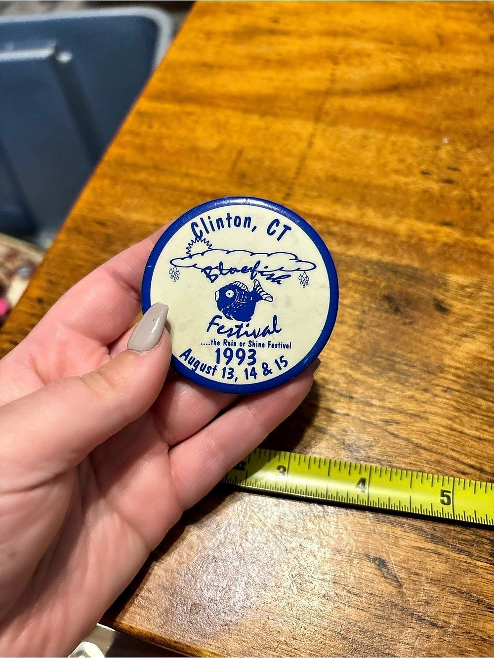 Vintage Classic Clinton, CT Bluefish Festival 1993 Button Blue Pinback